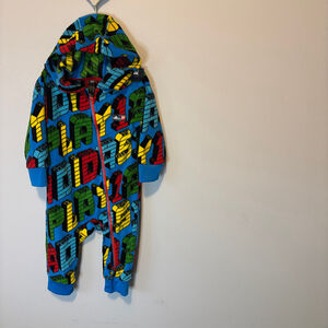 Adidas x Lego Collaboration Unisex Fleece Hooded Jumpsuit Size 12M Blue